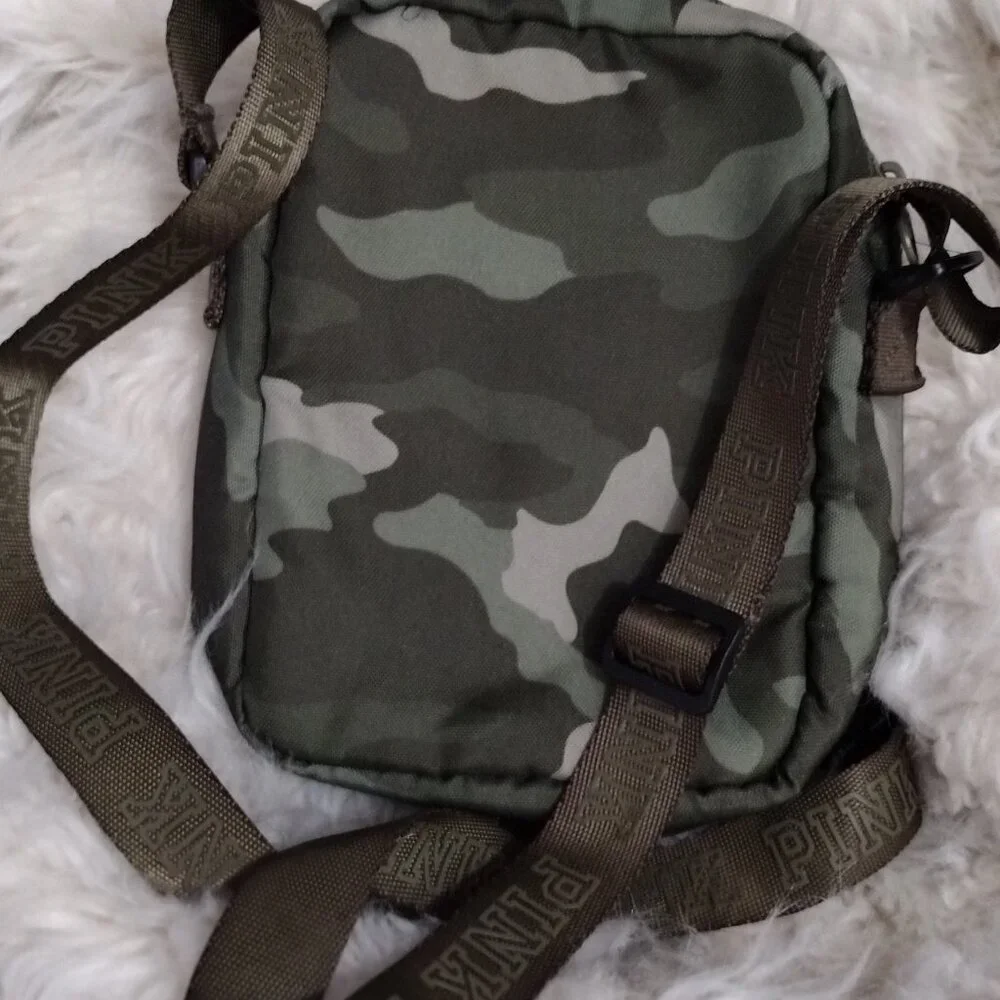 PINK Victoria’s Secret Camo Rhinestone Crossbody Bag Green Studded Mini Purse - Picture 9 of 10